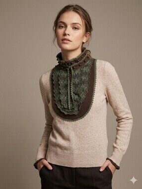 Alberto Makali Beige Knit Sweater With Lace Front Detail